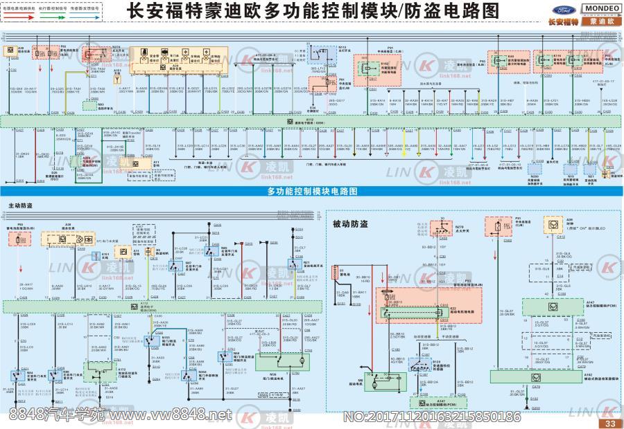 长安福特蒙迪欧 多功能控制模块防盗电路图